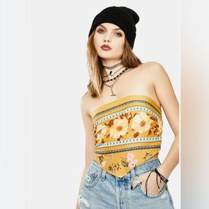 MUSTARD ROAD TRIPPIN' TIE BACK SCARF TUBE TOP Sz S